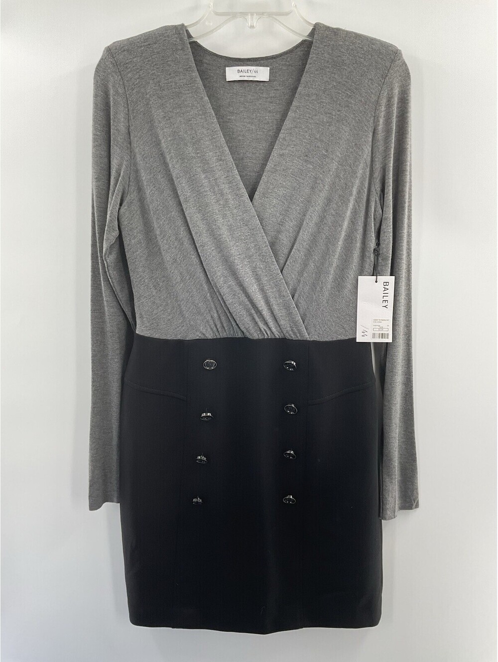 Bailey/44 medium women’s dress made in USA grey black shoulder pads NWT 077